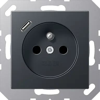 JUNG A 1520 F-18 C ANM wandcontactdoos penaarde Safety+ met USB type C A-range antraciet mat