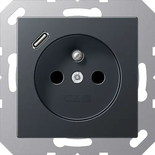 JUNG A 1520 F-18 C ANM wandcontactdoos penaarde Safety+ met USB type C A-range antraciet mat