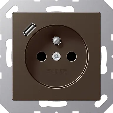 JUNG A 1520 F-18 C MO wandcontactdoos penaarde Safety+ met USB type C A-range mokka
