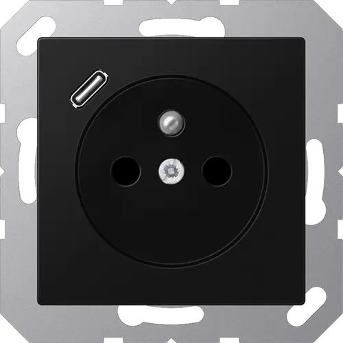 JUNG A 1520 F-18 C SWM wandcontactdoos penaarde Safety+ met USB type C A-range grafietzwart mat