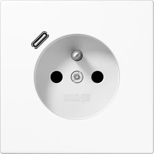 JUNG LS 1520 F-18 C WW wandcontactdoos penaarde Safety+ met USB type C LS990 alpine wit