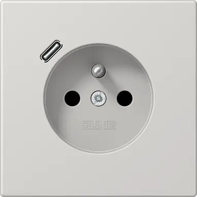 JUNG LS 1520 F-18 C LG wandcontactdoos penaarde Safety+ met USB type C LS990 lichtgrijs