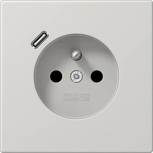 JUNG LS 1520 F-18 C LG wandcontactdoos penaarde Safety+ met USB type C LS990 lichtgrijs
