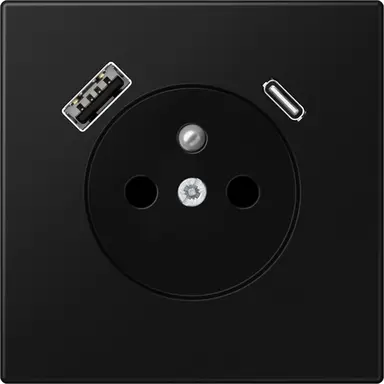 JUNG LS 1520 F-15 CA SWM wandcontactdoos penaarde Safety+ met USB type A en C LS990 grafietzwart mat