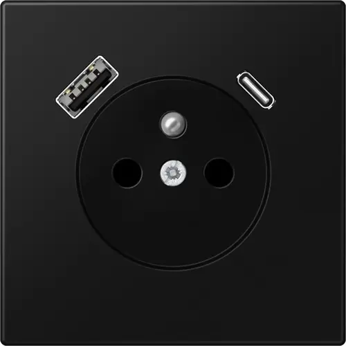 JUNG LS 1520 F-15 CA SWM wandcontactdoos penaarde Safety+ met USB type A en C LS990 grafietzwart mat