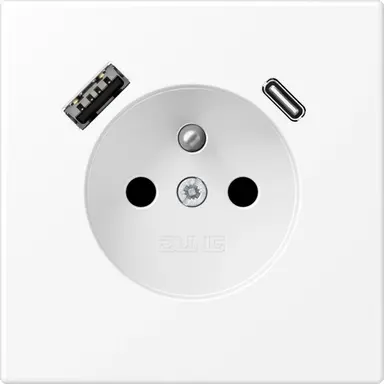 JUNG LS 1520 F-15 CA WWM wandcontactdoos penaarde Safety+ met USB type A en C LS990 sneeuwwit mat