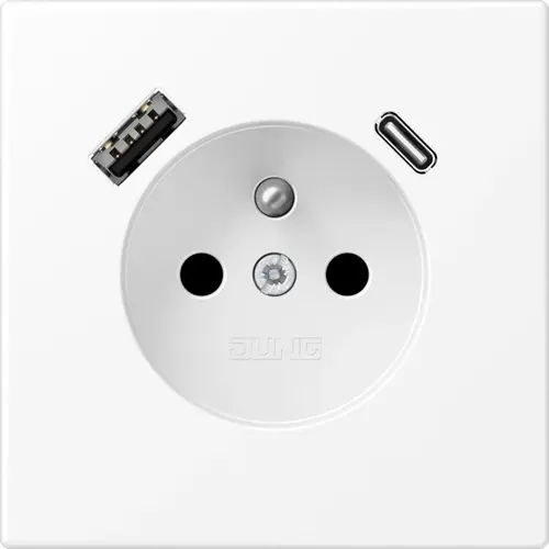 JUNG LS 1520 F-15 CA WWM wandcontactdoos penaarde Safety+ met USB type A en C LS990 sneeuwwit mat