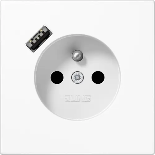 JUNG LS 1520 F-18 AWW wandcontactdoos penaarde Safety+ met USB type A LS990 alpine wit