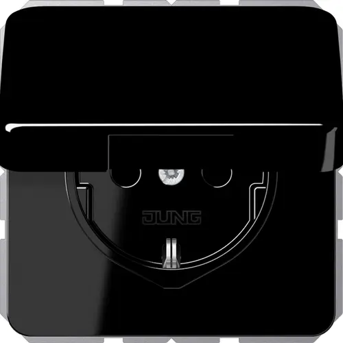 JUNG CD 1520 BFKIKL SW wandcontactdoos randaarde Safety+ klapdeksel CD500 zwart glans