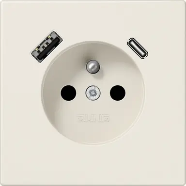 JUNG LS 1520 F-15 CA wandcontactdoos penaarde Safety+ met USB type A en C LS990 creme