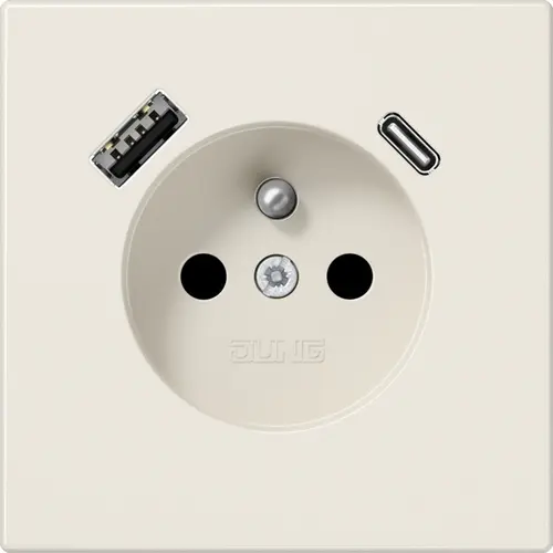 JUNG LS 1520 F-15 CA wandcontactdoos penaarde Safety+ met USB type A en C LS990 creme