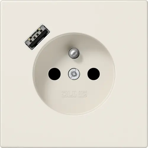 JUNG LS 1520 F-18 A wandcontactdoos penaarde Safety+ met USB type A LS990 creme