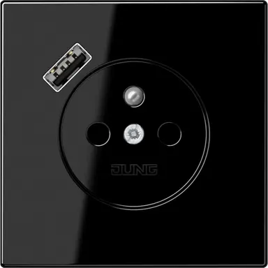 JUNG LS 1520 F-18 A SW wandcontactdoos penaarde Safety+ met USB type A LS990 zwart glans