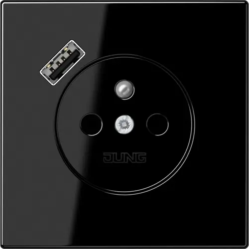JUNG LS 1520 F-18 A SW wandcontactdoos penaarde Safety+ met USB type A LS990 zwart glans