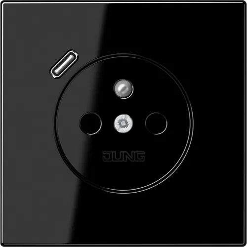 JUNG LS 1520 F-18 C SW wandcontactdoos penaarde Safety+ met USB type C LS990 zwart glans