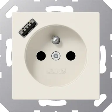 JUNG A 1520 F-18 A wandcontactdoos penaarde Safety+ met USB type A A-range creme