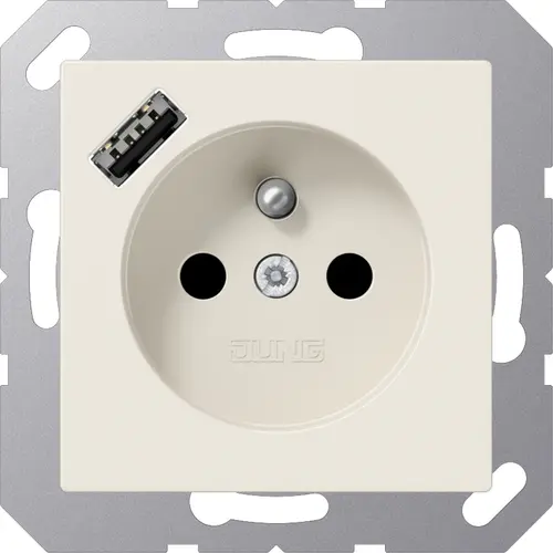 JUNG A 1520 F-18 A wandcontactdoos penaarde Safety+ met USB type A A-range creme