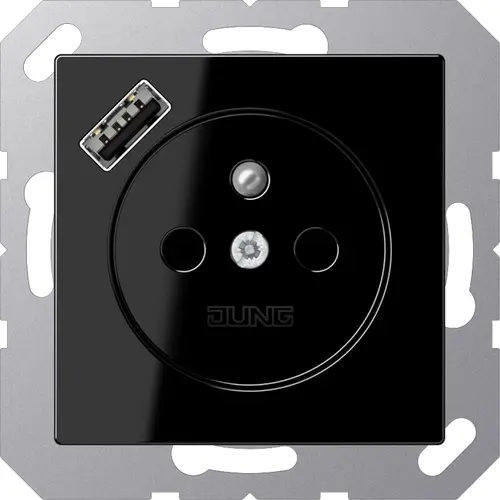 JUNG A 1520 F-18 A SW wandcontactdoos penaarde Safety+ met USB type A A-range zwart glans