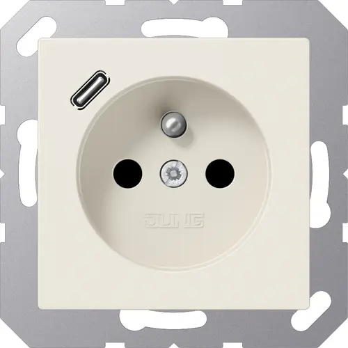 JUNG A 1520 F-18 C wandcontactdoos penaarde Safety+ met USB type C A-range creme