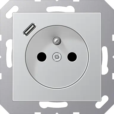JUNG A 1520 F-18 C AL wandcontactdoos penaarde Safety+ met USB type C A-range aluminium