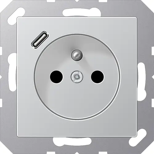 JUNG A 1520 F-18 C AL wandcontactdoos penaarde Safety+ met USB type C A-range aluminium