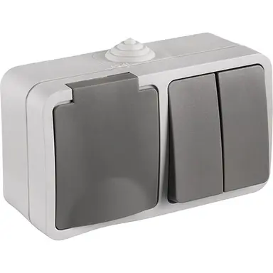Q-Link 00.944.72 opbouw combinatie serieschakelaar en randaarde wandcontactdoos horizontaal grijs spatwaterdicht IP54 OP=OP