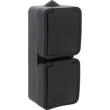 Q-Link 00.946.50 opbouw randaarde wandcontactdoos 2-voudig verticaal zwart spatwaterdicht IP54 OP=OP