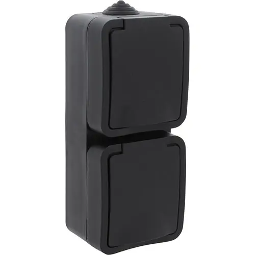 Q-Link 00.946.50 opbouw randaarde wandcontactdoos 2-voudig verticaal zwart spatwaterdicht IP54 OP=OP