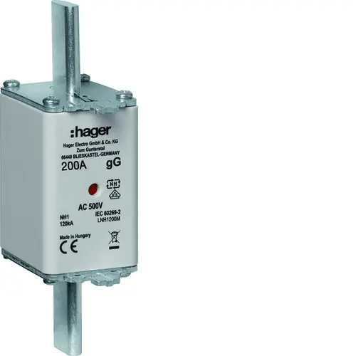 Hager NH1 KTF M200A 500V Smeltpatroon (mes) NH1 200A