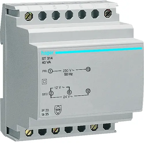 Hager ST314 Stuurtrafo 1f 230/12v 40VA Vei