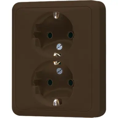 JUNG CD 5020 NKI BR wandcontactdoos 2-voudig randaarde Safety+ voor enkele inbouwdoos CD500 bruin