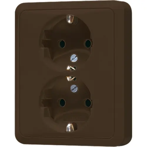 JUNG CD 5020 NKI BR wandcontactdoos 2-voudig randaarde Safety+ voor enkele inbouwdoos CD500 bruin
