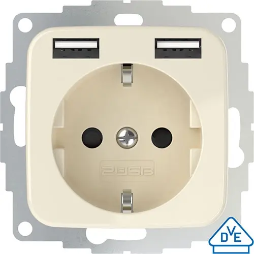 2USB inCharge PRO SI creme wandcontactdoos met 2x USB-A voor Standaard SI creme glans OP=OP