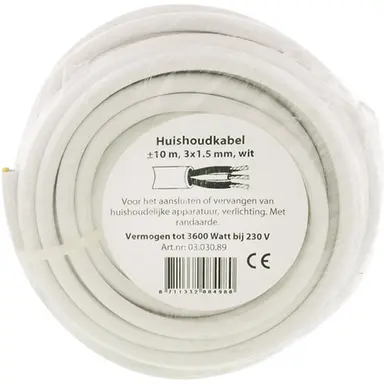 Q-Link 03.030.89 huishoudkabel VMVL 3x1,5mm² 10 meter wit OP=OP