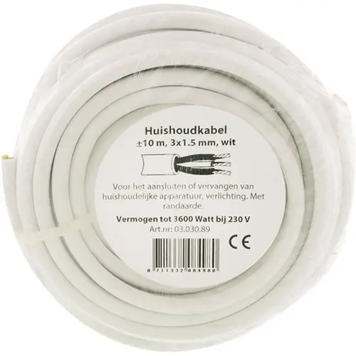 Q-Link 03.030.89 huishoudkabel VMVL 3x1,5mm² 10 meter wit OP=OP