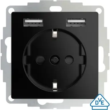 2USB inCharge PRO55 zwart wandcontactdoos met 2x USB-A voor 55 x 55 mm zwart glans OP=OP