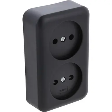 Q-Link 00.945.49 wandcontactdoos 2-voudig zonder randaarde met verhoogde aanraakbeveiliging opbouw zwart OP=OP
