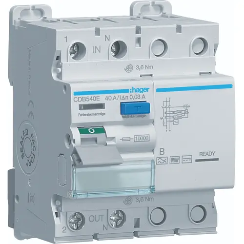 Hager CDB540E aardlekschakelaar 40A 2-polig 30mA Klasse B