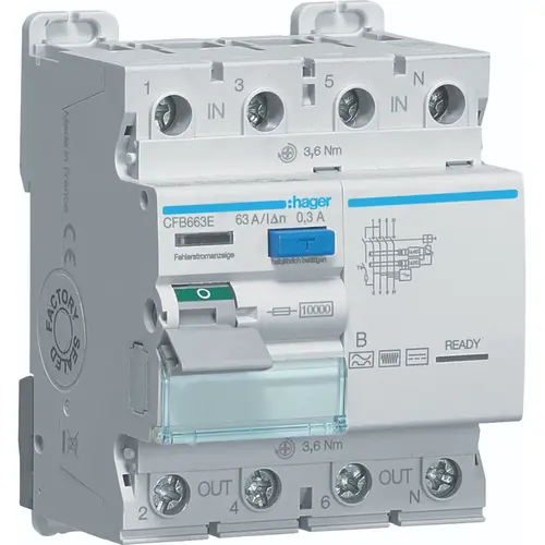 Hager CFB663E aardlekschakelaar 63A 4-polig 300mA Klasse B