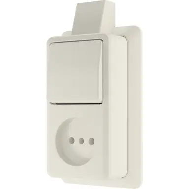 JUNG 646 A SM opbouw combinatie wisselschakelaar/wandcontactdoos zonder randaarde met montageplaat en kabelinvoer AP600 creme