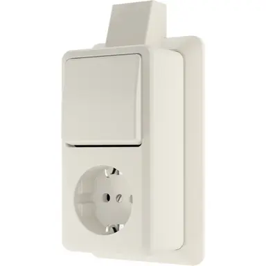 JUNG 676 A SM opbouw combinatie wisselschakelaar/wandcontactdoos randaarde met montageplaat en kabelinvoer AP600 creme