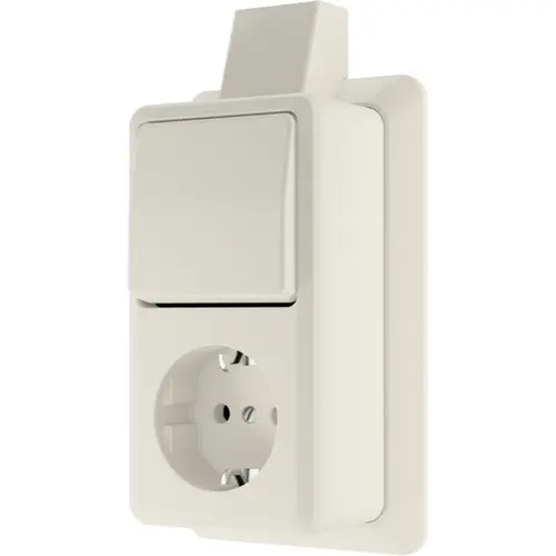 JUNG 676 A SM opbouw combinatie wisselschakelaar/wandcontactdoos randaarde met montageplaat en kabelinvoer AP600 creme