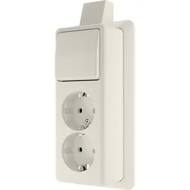 JUNG 626 A SM opbouw combinatie wisselschakelaar/2x wandcontactdoos randaarde met montageplaat en kabelinvoer AP600 creme