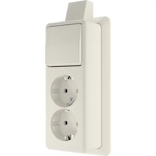 JUNG 626 A SM opbouw combinatie wisselschakelaar/2x wandcontactdoos randaarde met montageplaat en kabelinvoer AP600 creme