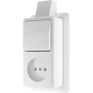 JUNG 646 A SM WW opbouw combinatie wisselschakelaar/wandcontactdoos zonder randaarde met montageplaat en kabelinvoer AP600 alpine wit