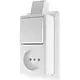 JUNG 646 A SM WW opbouw combinatie wisselschakelaar/wandcontactdoos zonder randaarde met montageplaat en kabelinvoer AP600 alpine wit