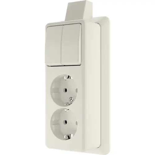JUNG 625 A SM opbouw combinatie serieschakelaar/2x wandcontactdoos randaarde met montageplaat en kabelinvoer AP600 creme