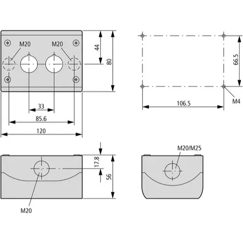 Eaton M22-I2-M1 drukknopkast compleet 2-voudig 2x maak- 2x verbreekcontact knop rood/groen IP67/IP69