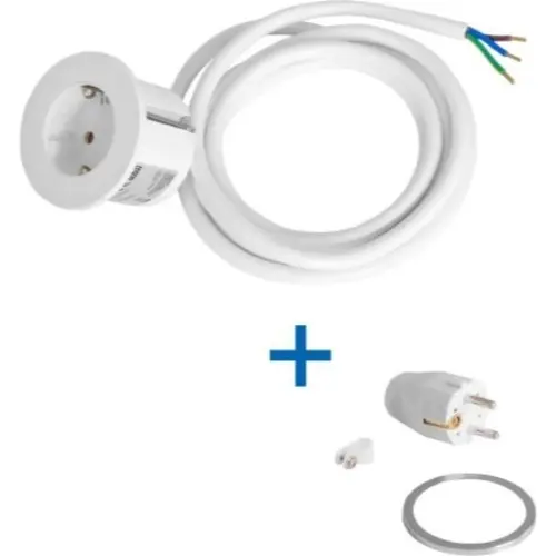 Bachmann 926.301 Pix rond inbouwstopcontact RA met 2m kabel en losse RA stekker wit/RVS-look