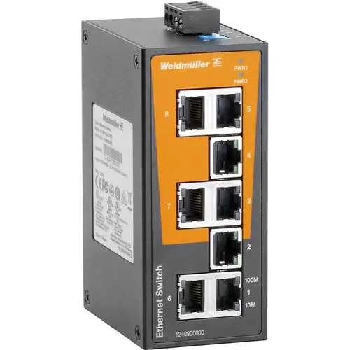 Weidmuller IE-SW-BL08-8TX netwerkswitch 8-poorts niet-managebaar DIN-rail IP30